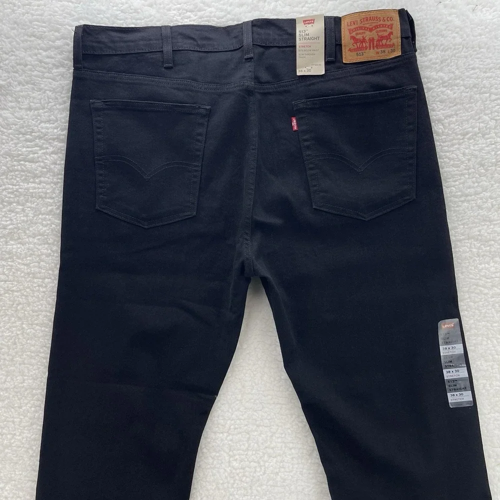 Levis 513 Jeans Mens 38x30 Black Slim Straight Jeans Dark Wash Denim Grunge Goth